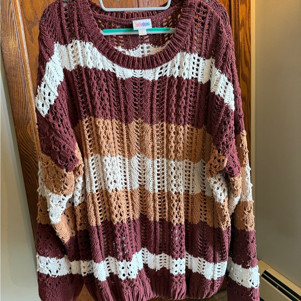 LuLaRoe Burgundy and Tan Striped Sweater